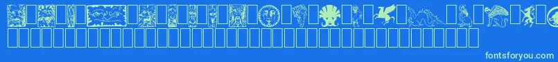 Fabeldyr1-Schriftart – Grüne Schriften auf blauem Hintergrund