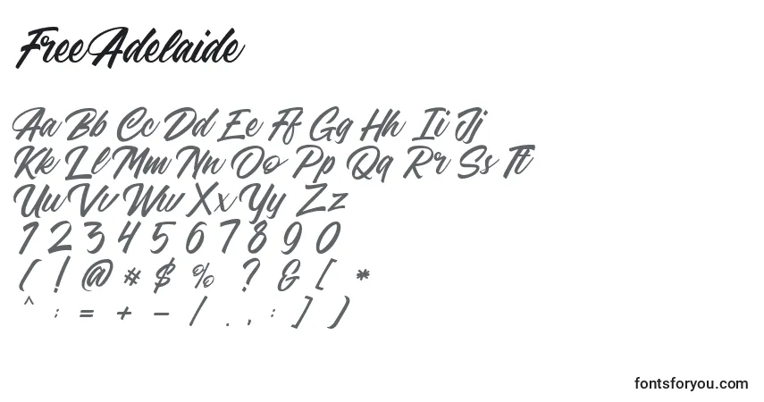 FreeAdelaide-fontti – aakkoset, numerot, erikoismerkit