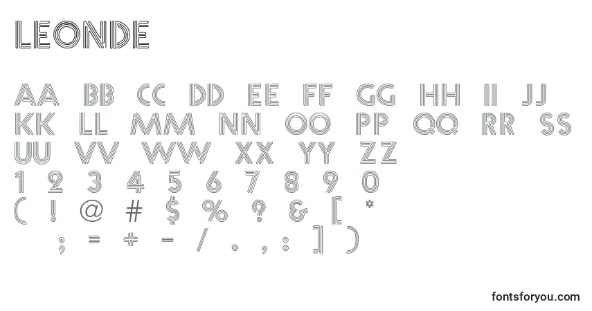 Czcionka Leonde – alfabet, cyfry, specjalne znaki