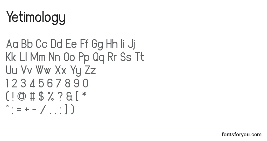 Schriftart Yetimology – Alphabet, Zahlen, spezielle Symbole