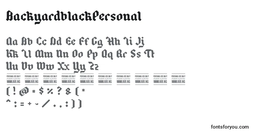 Czcionka BackyardblackPersonal – alfabet, cyfry, specjalne znaki