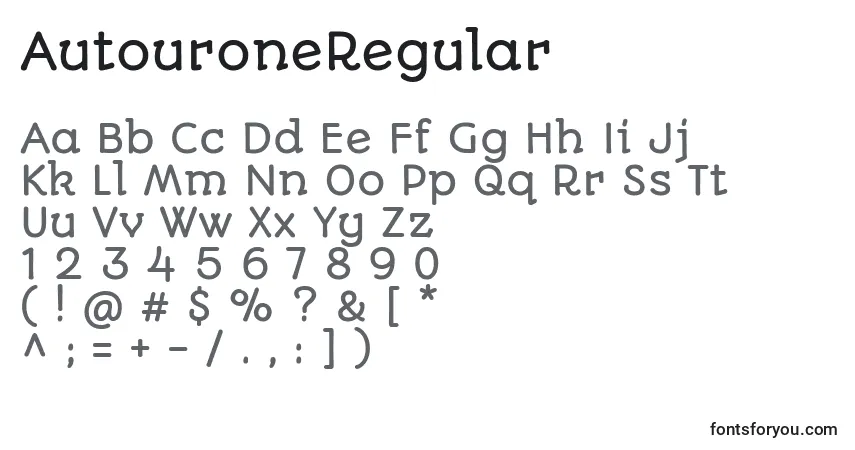 Czcionka AutouroneRegular – alfabet, cyfry, specjalne znaki