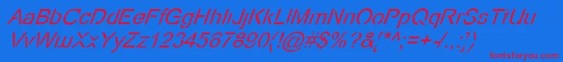 Ecov2i-Schriftart – Rote Schriften auf blauem Hintergrund