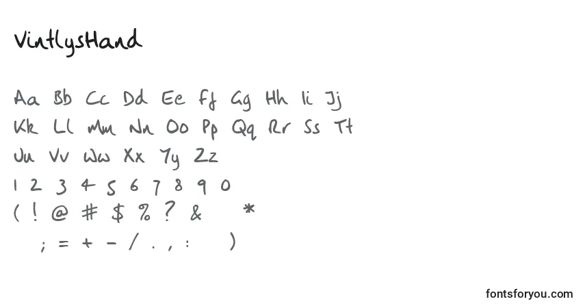 Schriftart VintlysHand – Alphabet, Zahlen, spezielle Symbole