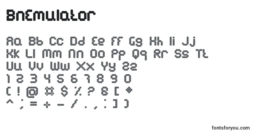 Czcionka BnEmulator – alfabet, cyfry, specjalne znaki