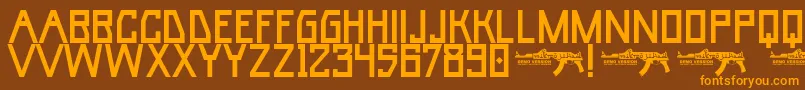 フォントUmarBase – オレンジ色の文字が茶色の背景にあります。