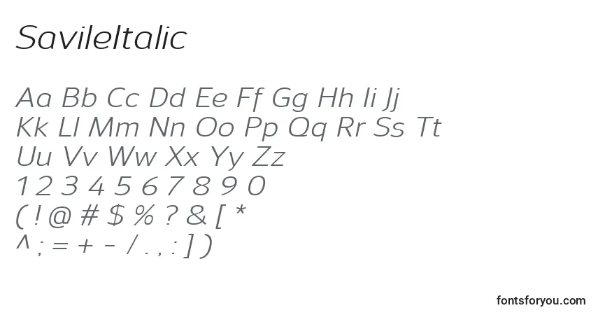 A fonte SavileItalic – alfabeto, números, caracteres especiais