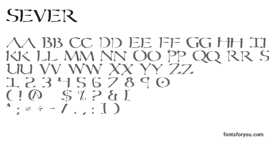Czcionka Sever – alfabet, cyfry, specjalne znaki