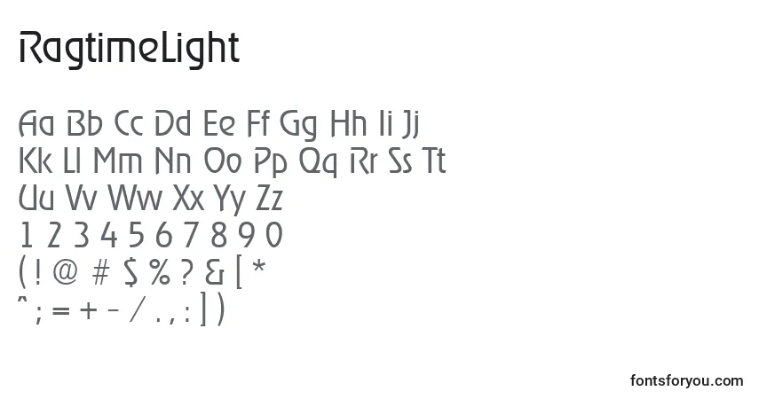 Czcionka RagtimeLight – alfabet, cyfry, specjalne znaki
