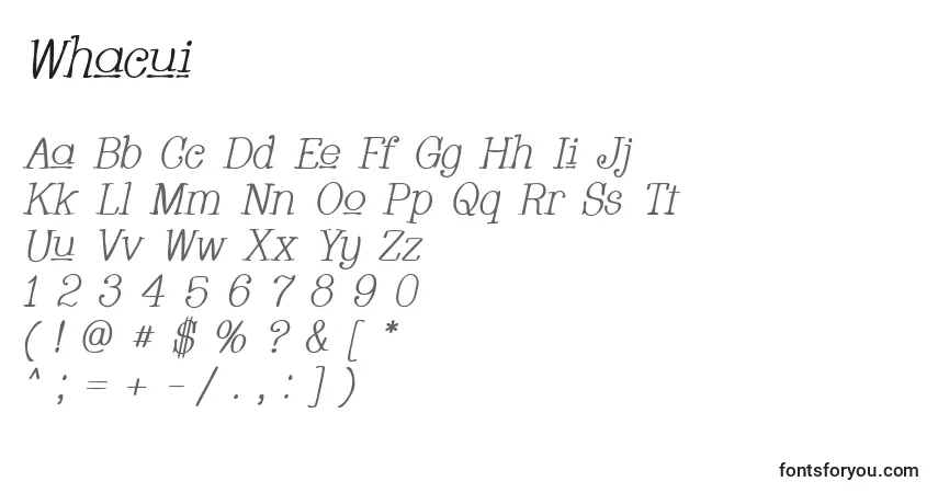 Czcionka Whacui – alfabet, cyfry, specjalne znaki