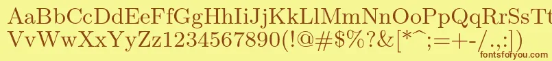 フォントLmroman9Regular – 茶色の文字が黄色の背景にあります。