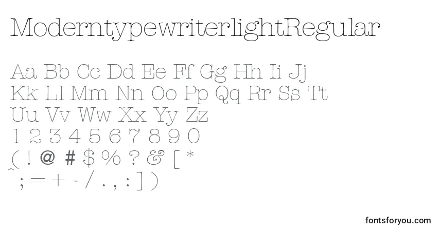A fonte ModerntypewriterlightRegular – alfabeto, números, caracteres especiais