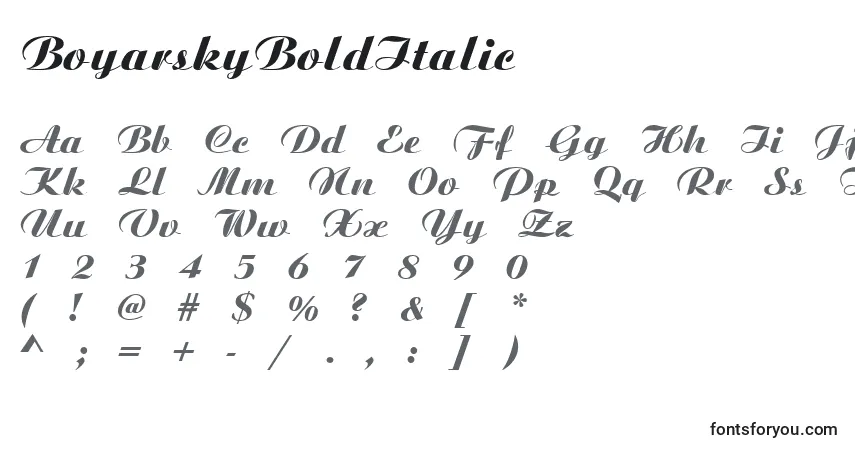 Шрифт BoyarskyBoldItalic – алфавит, цифры, специальные символы