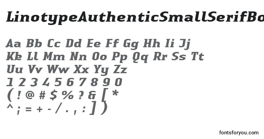 A fonte LinotypeAuthenticSmallSerifBoldit – alfabeto, números, caracteres especiais
