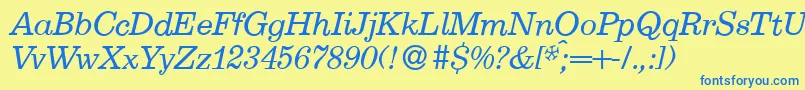 E710RomanItalic Font – Blue Fonts on Yellow Background