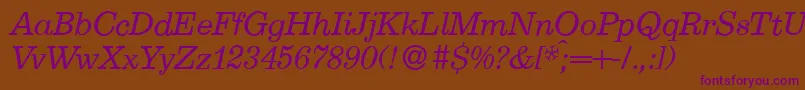 Fonte E710RomanItalic – fontes roxas em um fundo marrom