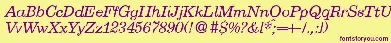 E710RomanItalic Font – Purple Fonts on Yellow Background