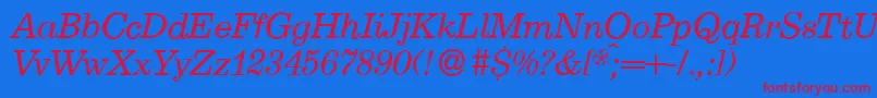 E710RomanItalic Font – Red Fonts on Blue Background