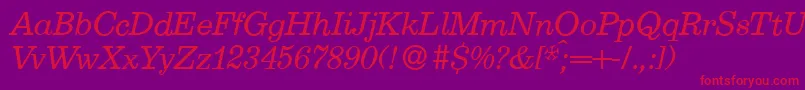 E710RomanItalic Font – Red Fonts on Purple Background