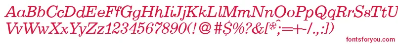 フォントE710RomanItalic – 白い背景に赤い文字