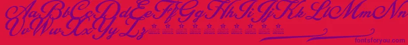 Fonte BlessedPersonalUse – fontes roxas em um fundo vermelho