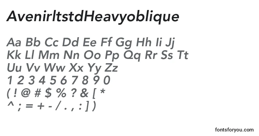 Шрифт AvenirltstdHeavyoblique – алфавит, цифры, специальные символы