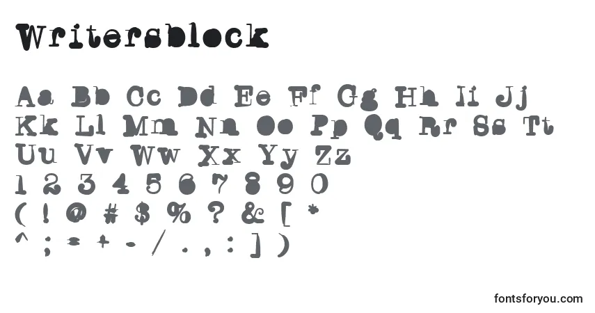 A fonte Writersblock – alfabeto, números, caracteres especiais