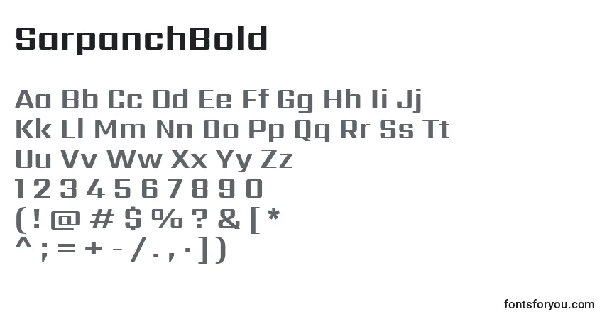 Czcionka SarpanchBold – alfabet, cyfry, specjalne znaki