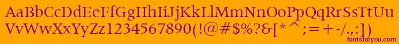 Latin725Bt-fontti – violetit fontit oranssilla taustalla