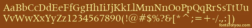 Latin725Bt-fontti – keltaiset fontit ruskealla taustalla