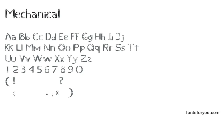 A fonte Mechanical – alfabeto, números, caracteres especiais
