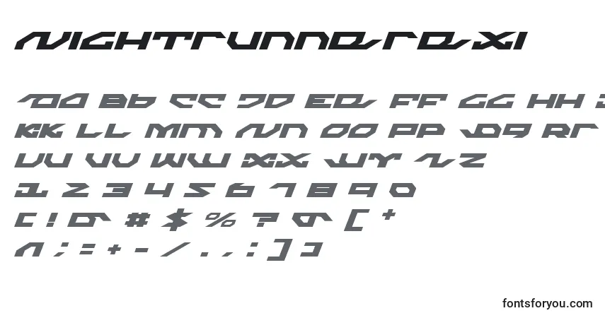 Schriftart Nightrunnerexi – Alphabet, Zahlen, spezielle Symbole