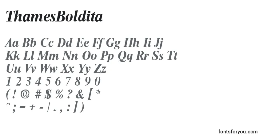 Шрифт ThamesBoldita – алфавит, цифры, специальные символы