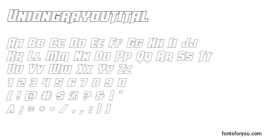 Uniongrayoutital-fontti – aakkoset, numerot, erikoismerkit