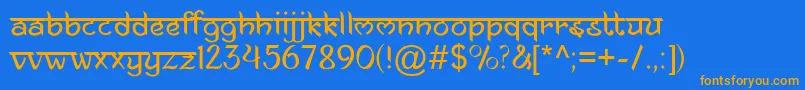 フォントAnandaNamaste – オレンジ色の文字が青い背景にあります。