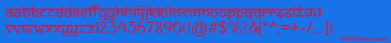 AnandaNamaste-Schriftart – Rote Schriften auf blauem Hintergrund
