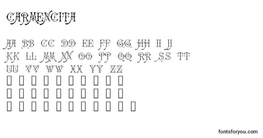 Carmencitaフォント–アルファベット、数字、特殊文字