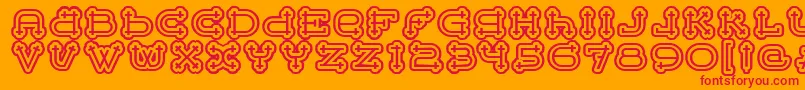 BeltermegaoutlineitcTt-Schriftart – Rote Schriften auf orangefarbenem Hintergrund