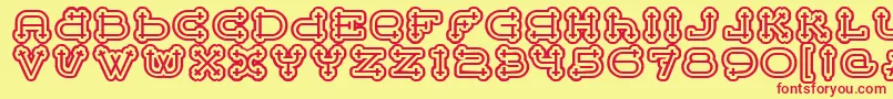 フォントBeltermegaoutlineitcTt – 赤い文字の黄色い背景