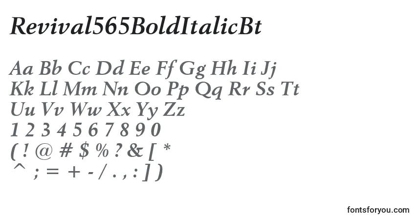 Шрифт Revival565BoldItalicBt – алфавит, цифры, специальные символы