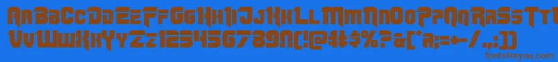 フォントOmegaforce11 – 茶色の文字が青い背景にあります。