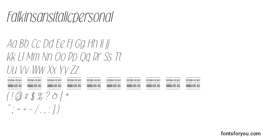 Шрифт Falkinsansitalicpersonal – алфавит, цифры, специальные символы