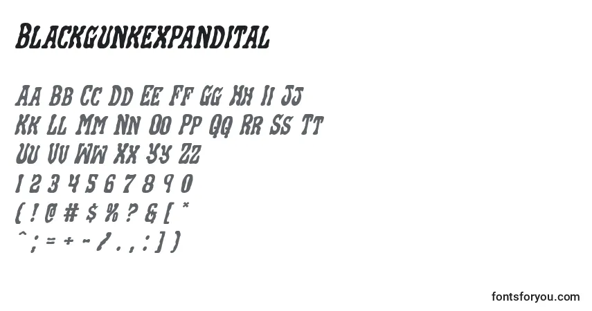 Schriftart Blackgunkexpandital – Alphabet, Zahlen, spezielle Symbole