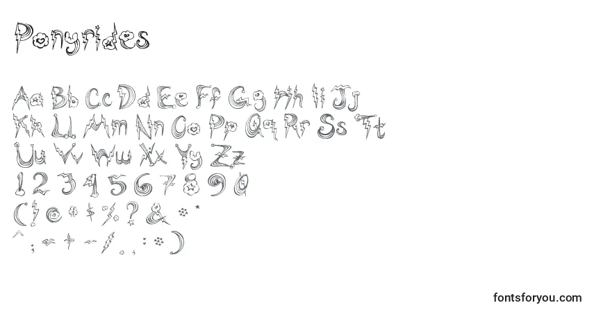 Schriftart Ponyrides – Alphabet, Zahlen, spezielle Symbole