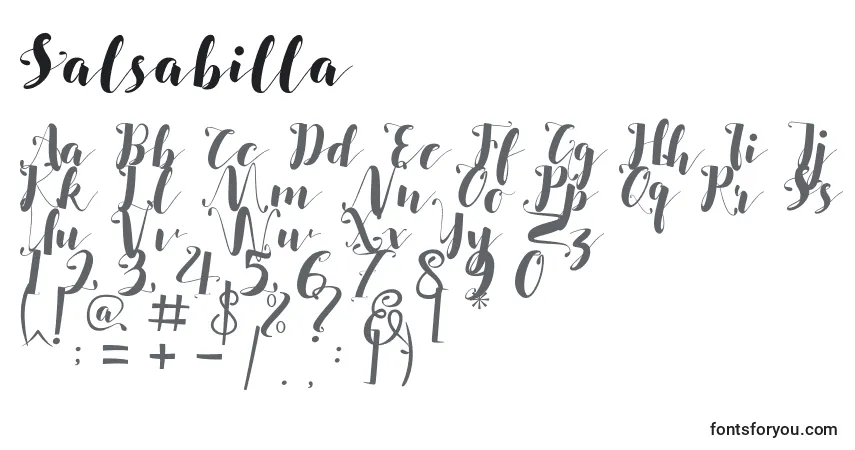 Czcionka Salsabilla – alfabet, cyfry, specjalne znaki