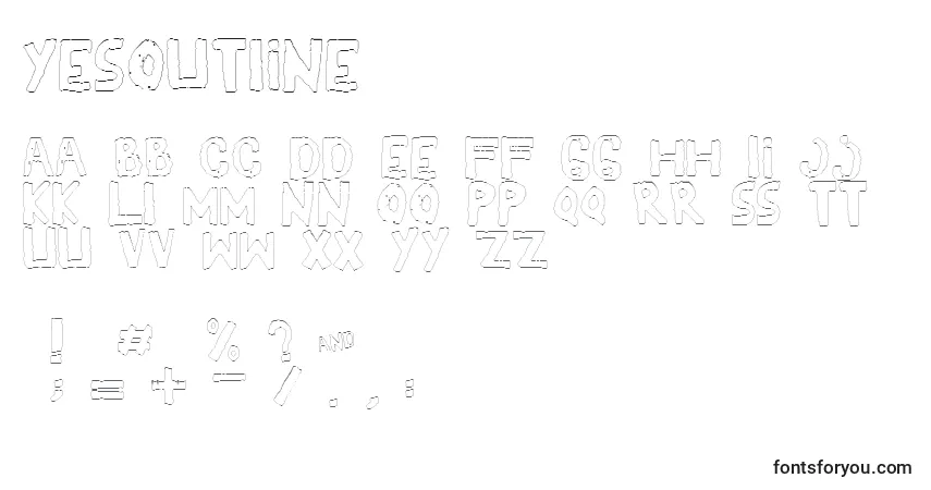 A fonte YesOutline – alfabeto, números, caracteres especiais