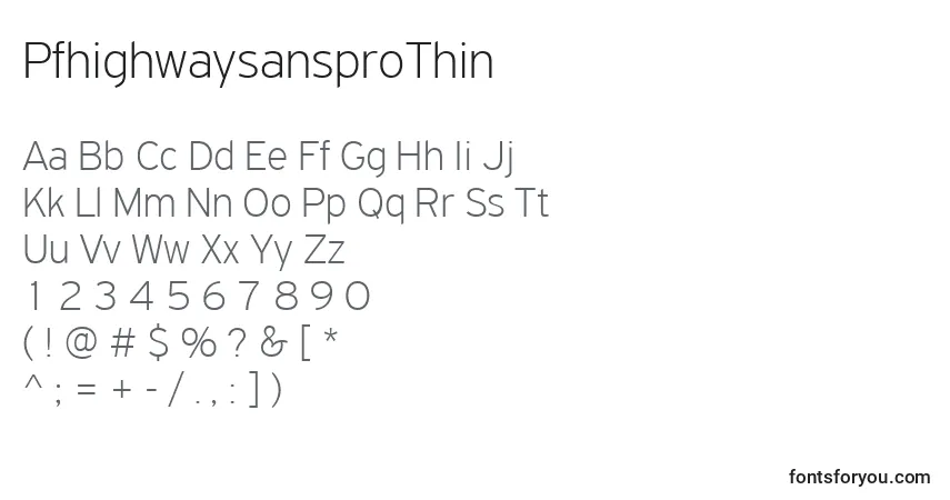 Schriftart PfhighwaysansproThin – Alphabet, Zahlen, spezielle Symbole