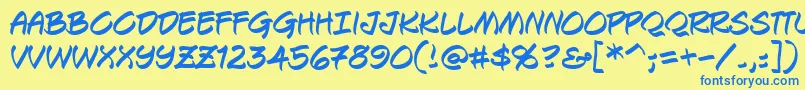 Keelbrg-Schriftart – Blaue Schriften auf gelbem Hintergrund