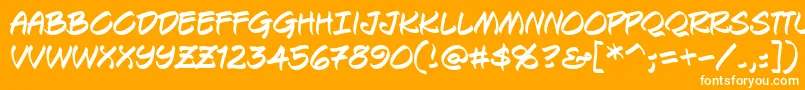 Keelbrg-Schriftart – Weiße Schriften auf orangefarbenem Hintergrund