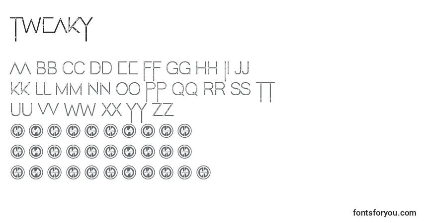 Czcionka Tweaky – alfabet, cyfry, specjalne znaki